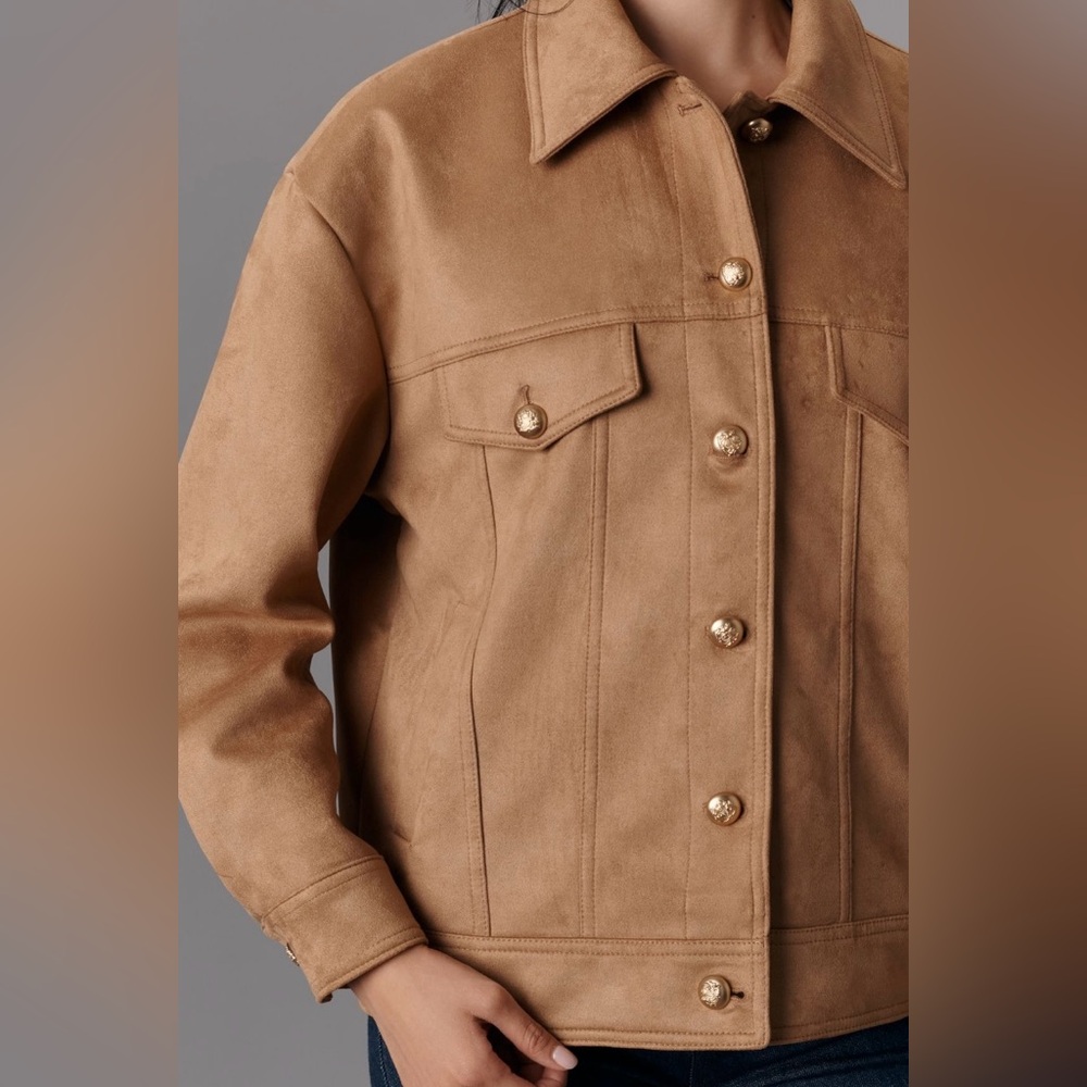 Anthropologie Maeve Faux-Suede Trucker Jacket Medium May fit Large - Picture 4 of 12